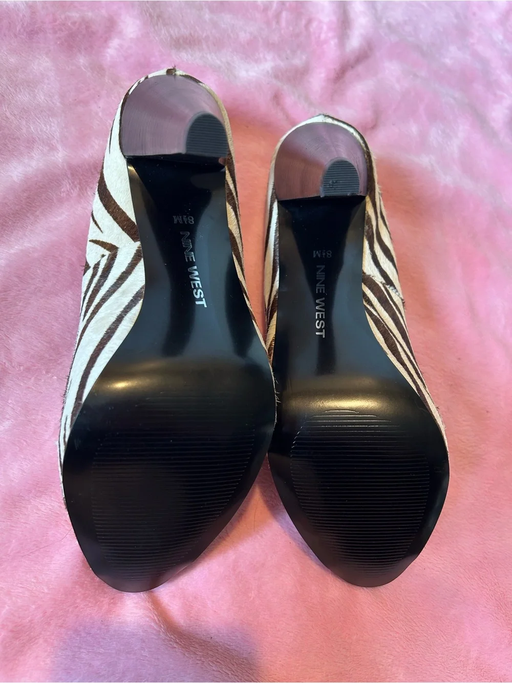 Nine West Vintage Zebra Pony Hair Peep-Toe Heels - Brown/Black/White